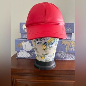Red Leather baseball cap (with minor defects)